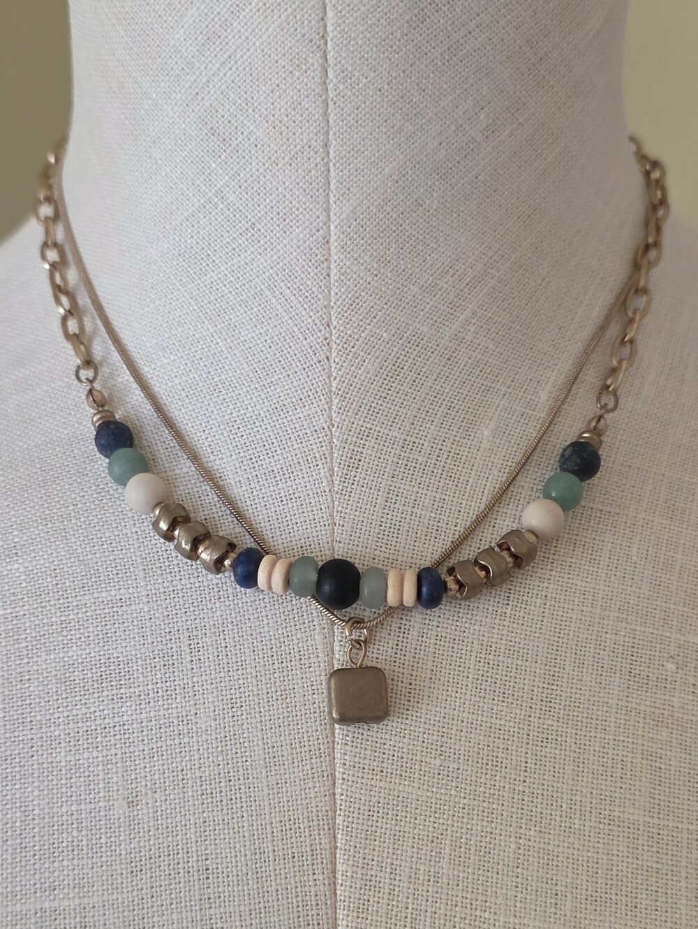 Semi Precious Gemstone Layered Beaded Pendant Necklace Universal Thread NWT